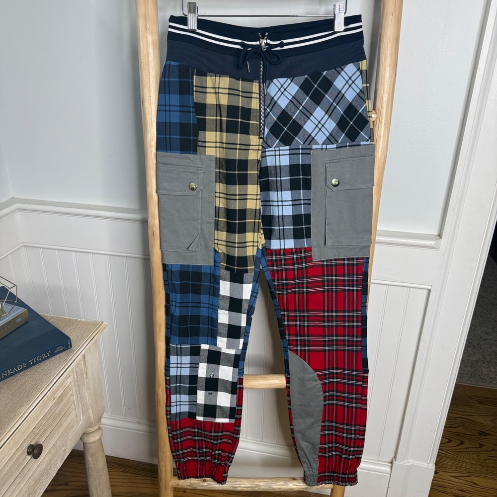Akira Mixed Plaid Patchwork Cargo Joggers Multicolor Streetwear Womens L